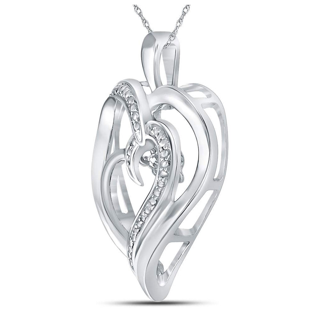 Sterling Silver Womens Round Diamond Heart Moving Twinkle Pendant .03ctw, Length: 0.96 Inch Width: 0.69 Inch