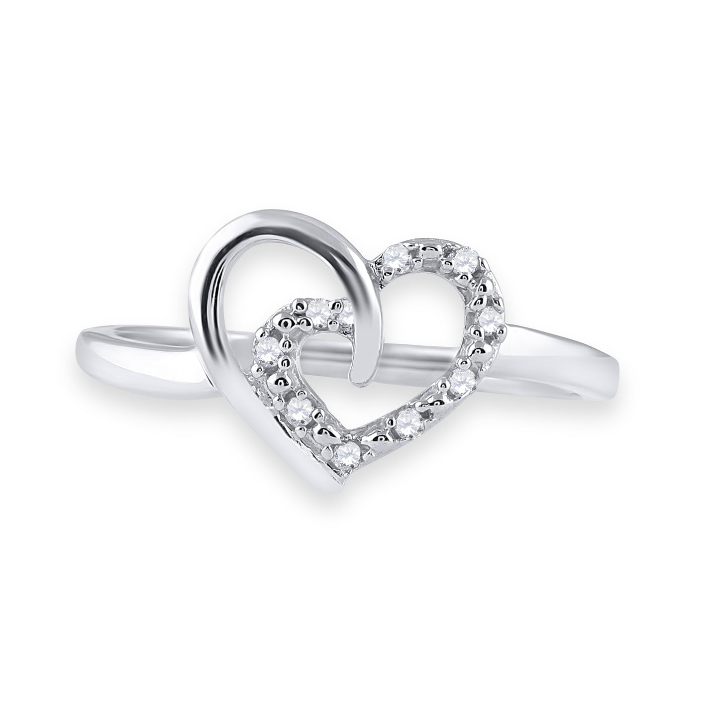 Sterling Silver Womens Round Diamond Heart Ring 1/20ctw, Womens Size: 5-10