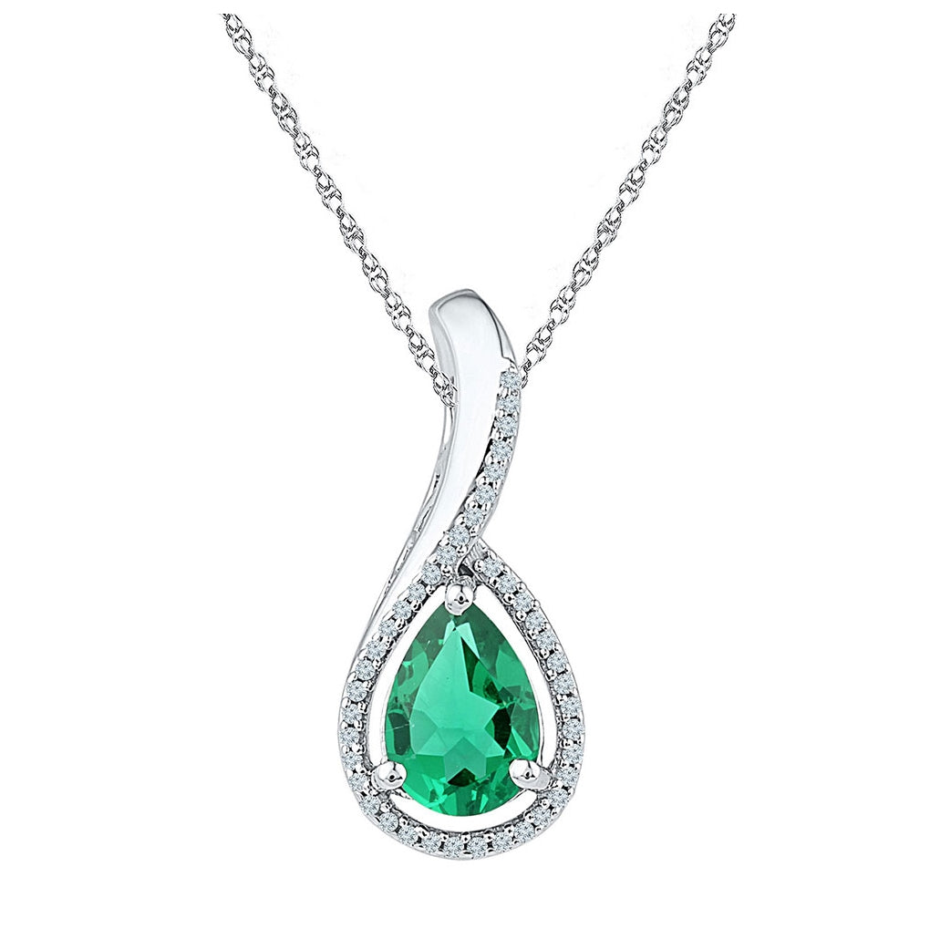 Sterling Silver Womens Pear Synthetic Emerald Teardrop Pendant 2ctw, Length: 0.66 Inch Width: 0.37 Inch