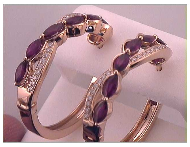 14kt Rose Gold 1/4ctw Diamond 2 Ct Ruby Natural Gem Hoops Earring