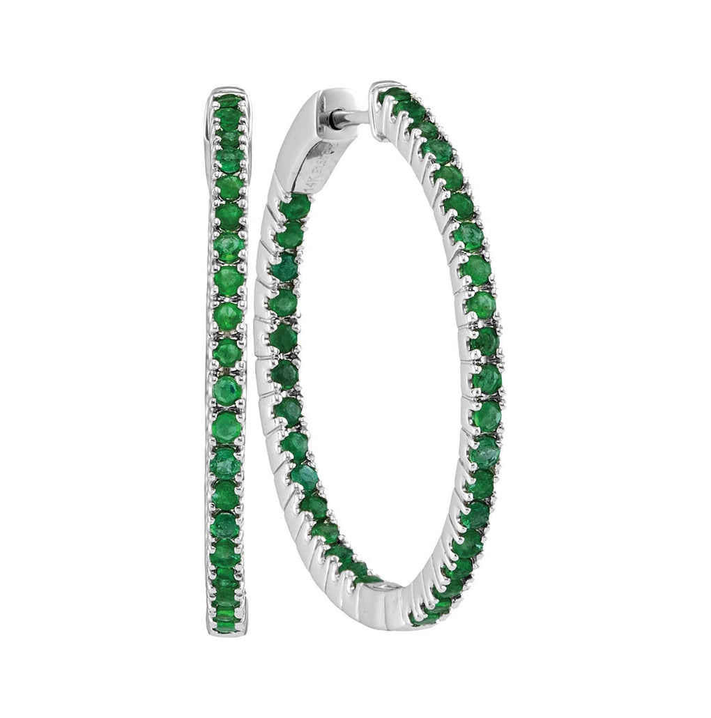 14kt White Gold Womens Round Emerald Hoop Earrings 2.00 Cttw