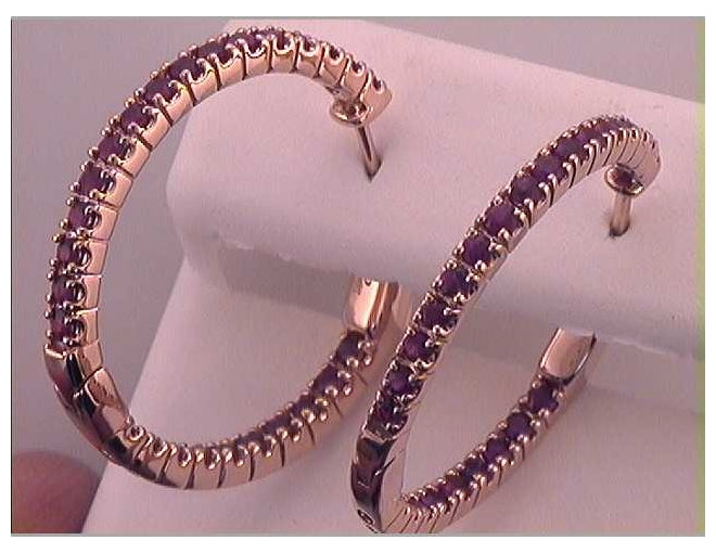 14kt Rose Gold 1 1/3ctw Diamond Ruby Hoops Earrings