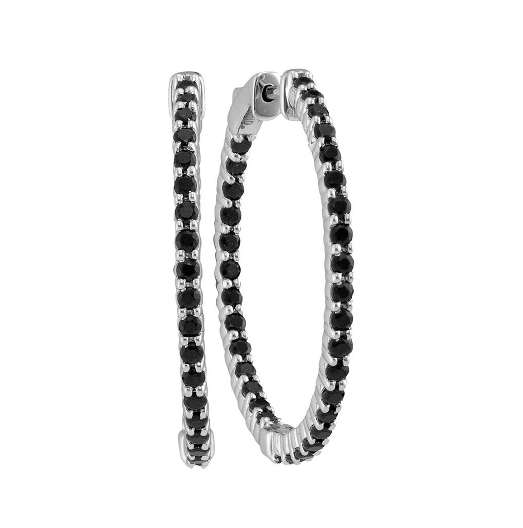 14kt White Gold 2 1/2ctw Diamond Black Sapphire Hoops Earrings