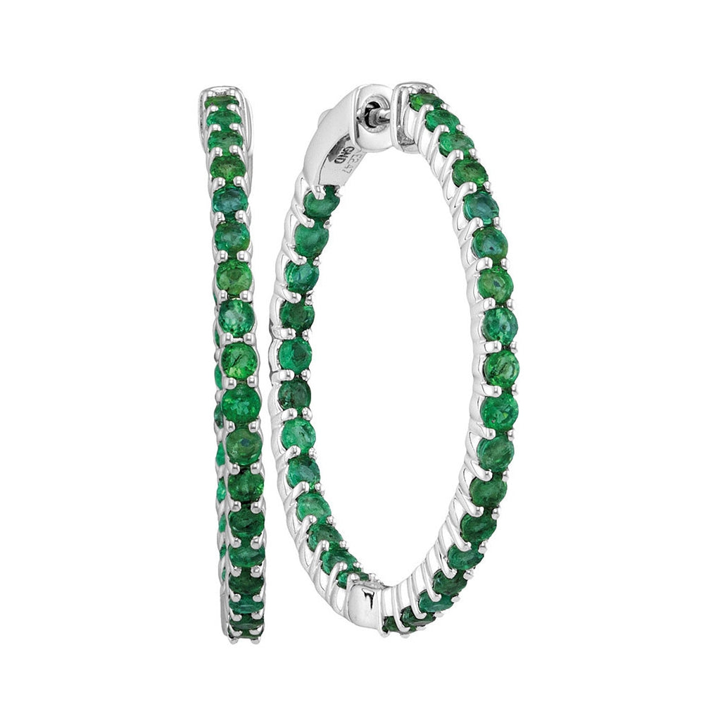 14kt White Gold Womens Round Emerald Inside Outside Hoop Earrings 2-1/2 Cttw