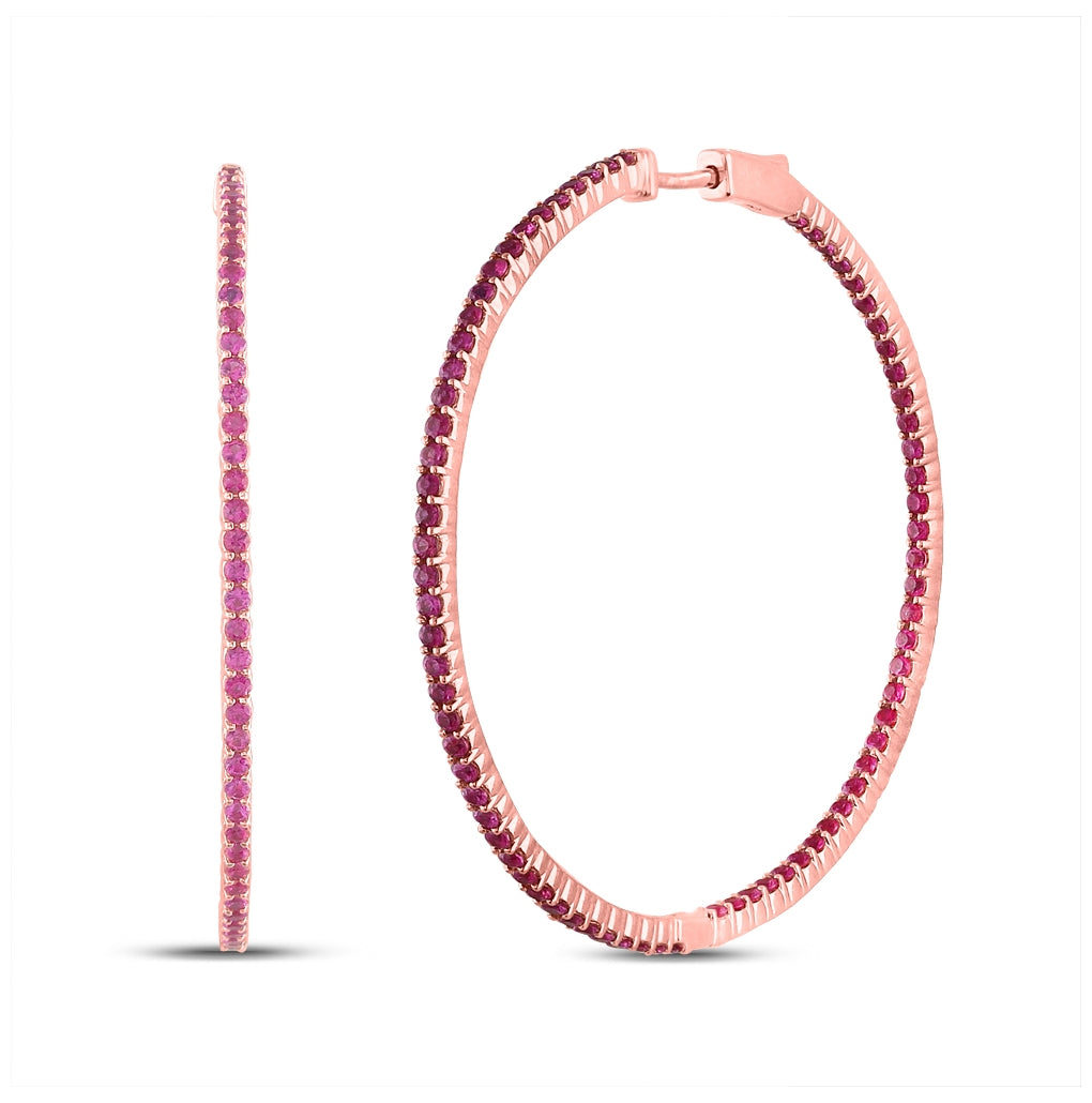 14kt Rose Gold 4 1/3ctw Diamond Ruby Hoops Earrings