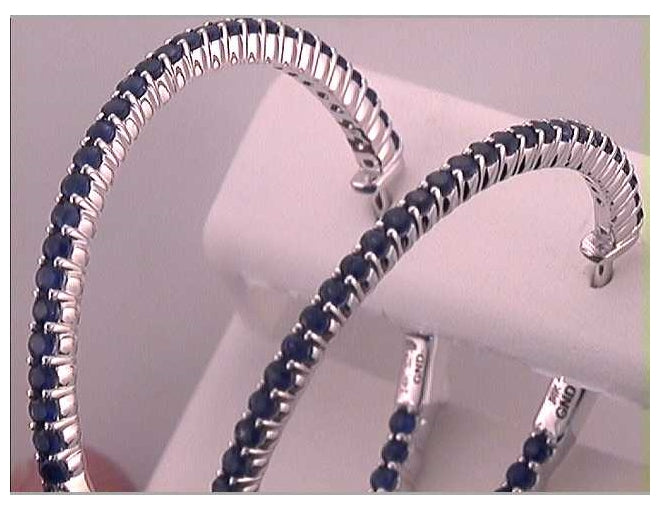 14kt White Gold 2 7/8ctw Diamond Sapphire Hoops Earrings