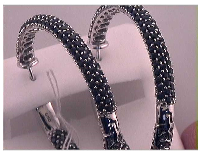 14kt White Gold 5 3/4ctw Diamond Black Sapphire Natural Gem Hoops Earring