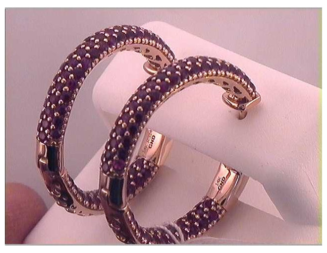 14kt Rose Gold 3 Cttw Diamond Ruby Hoops Earrings