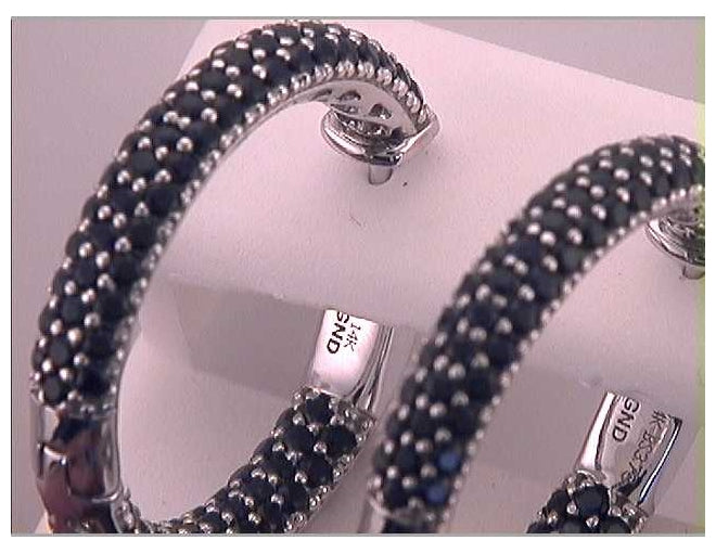14kt White Gold 3 3/8ctw Diamond Black Sapphire Hoops Earrings