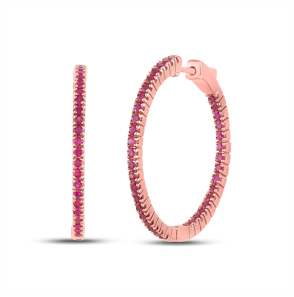 14kt Rose Gold 2 1/5ctw Diamond Ruby Hoops Earrings