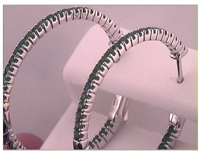 14kt White Gold 1 3/4ctw Diamond Emerald Hoops Earrings