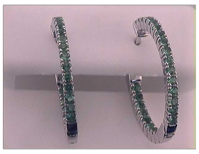 14kt White Gold 1 1/5ctw Diamond Emerald Natural Gem Hoops Earring