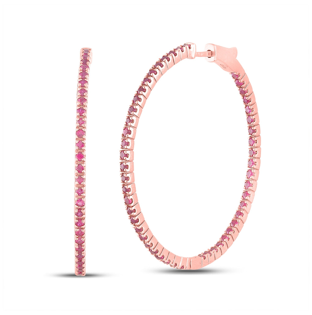 14kt Rose Gold 2 7/8ctw Diamond Ruby Natural Gem Hoops Earring