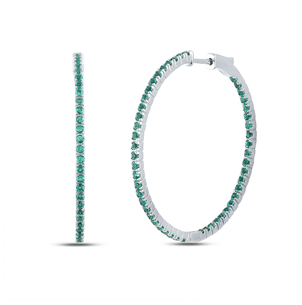 14kt White Gold 2 1/3ctw Diamond Emerald Hoops Earring