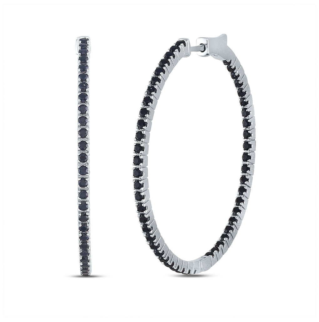 14kt White Gold 2 7/8ctw Diamond Black Spphire Natural Gem Hoops Earring