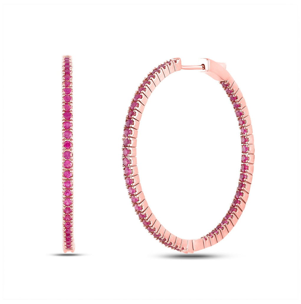 14kt Rose Gold 3 3/4ctw Diamond Ruby Hoops Earrings