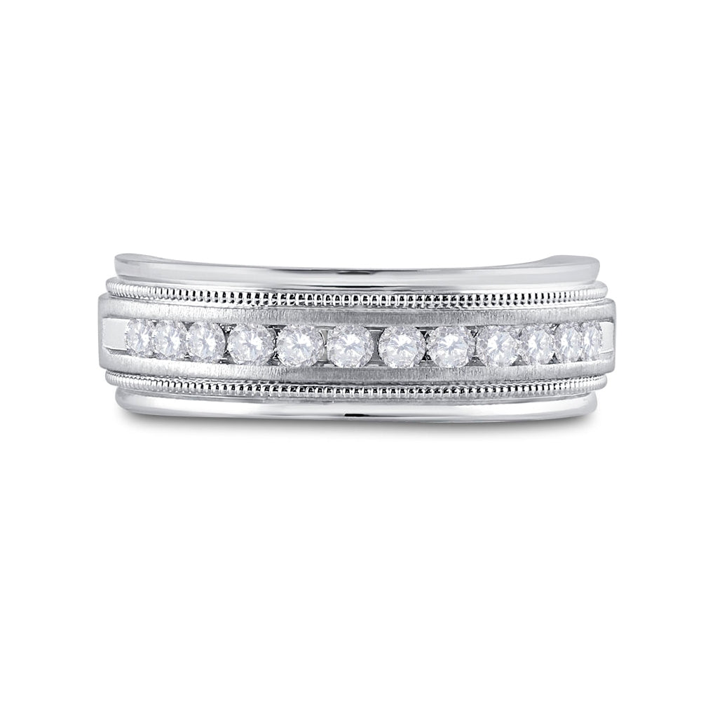 10K White Gold Men's Round Diamond Wedding Single Row Band Ring 1/2ctw, Men's Size: 7-13