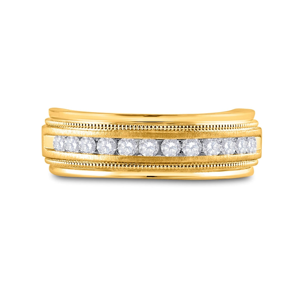 10K Yellow Gold Men's Round Diamond Wedding Single Row Band Ring 1/2ctw, Men's Size: 7-13