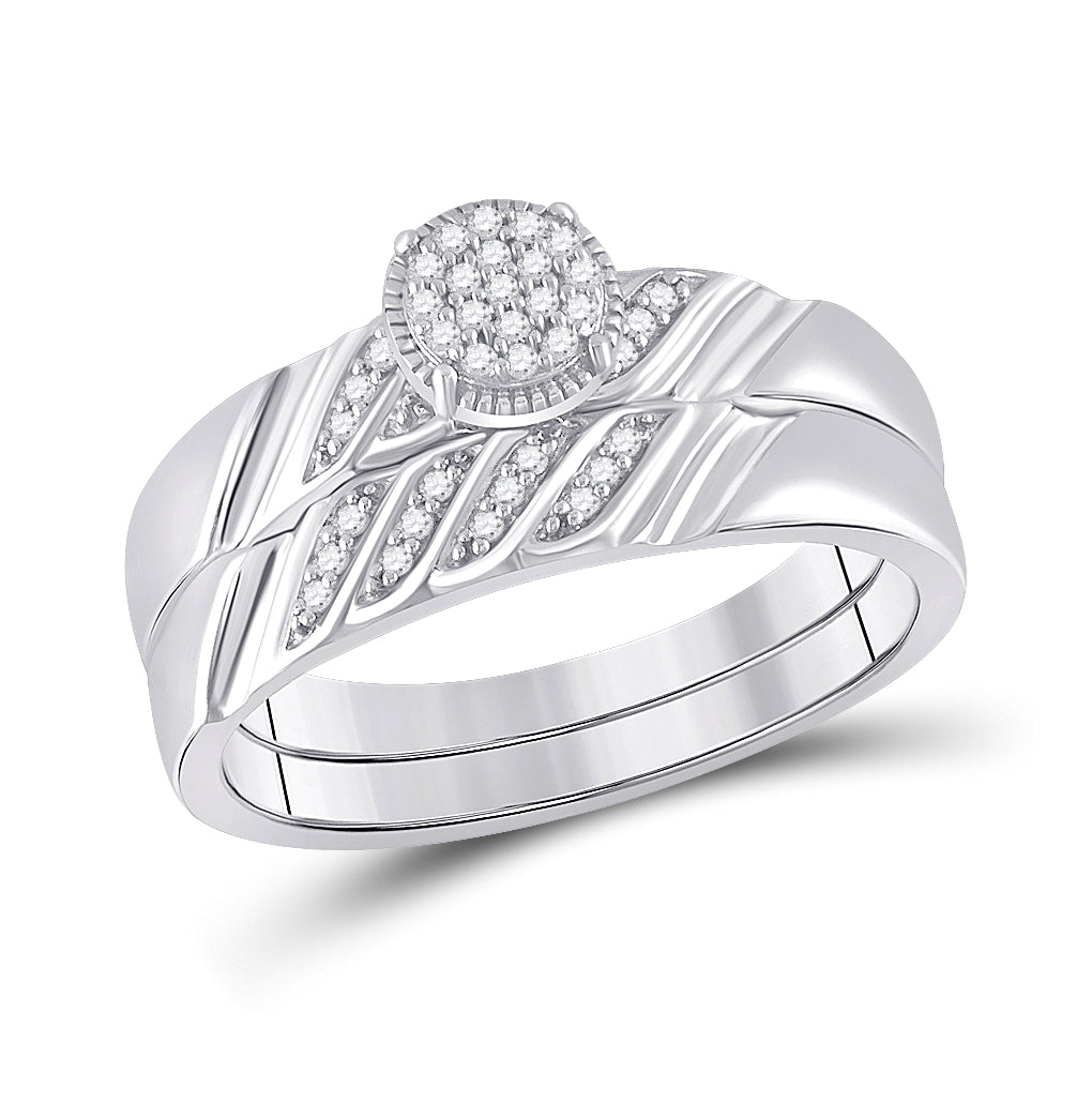 Sterling Silver His Hers Round Diamond Cluster Matching Wedding Set 1/5 Cttw, Womens Size: 5-10, Mens Size: 7-13