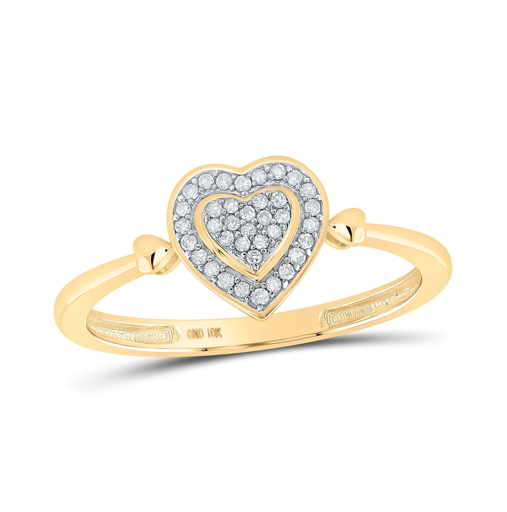 10K Yellow Gold Womens Round Diamond Heart Cluster Ring 1/10 Cttw, Womens Size: 5-10
