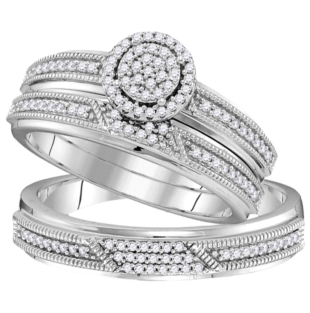 10kt White Gold 1/3ctw Diamond Micro-pave Trio Set