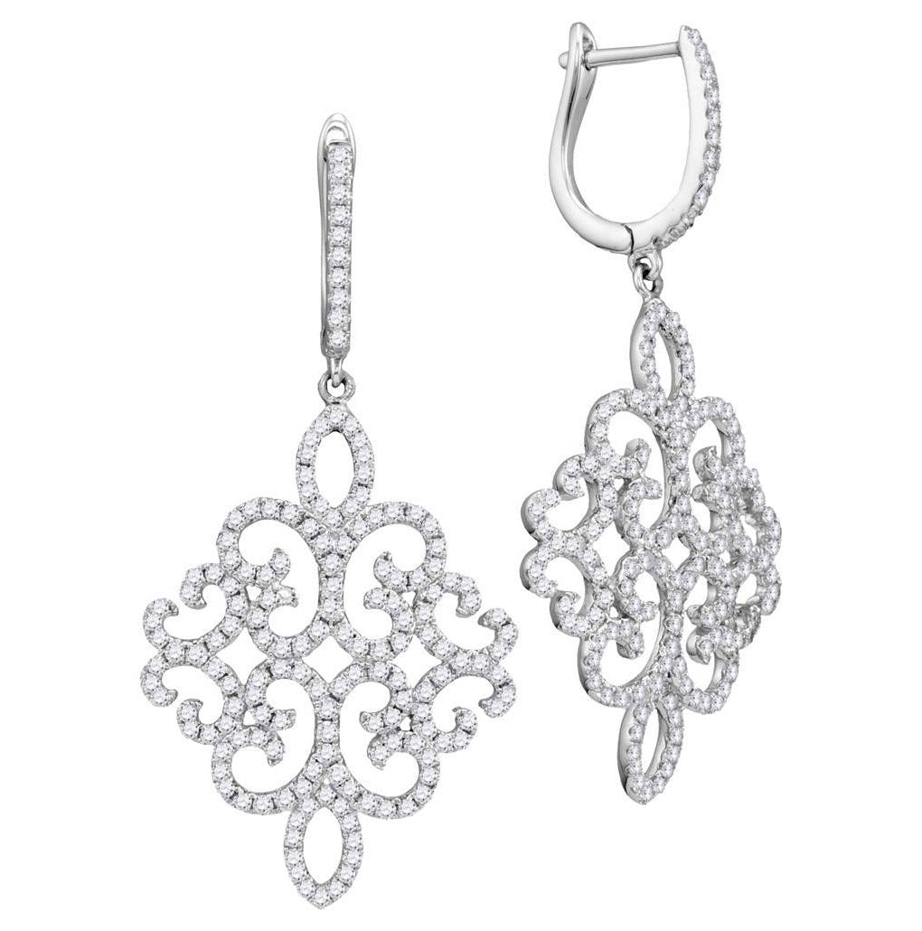 18kt White Gold 18kt White Gold Womens Round Diamond Symmetrical Dangle Earrings 1-1/2 Cttw