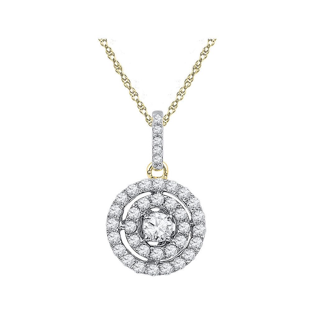 10K Two-tone Gold Womens Round Diamond Circle Cluster Pendant 1/2 Cttw, Width: 0.4 In