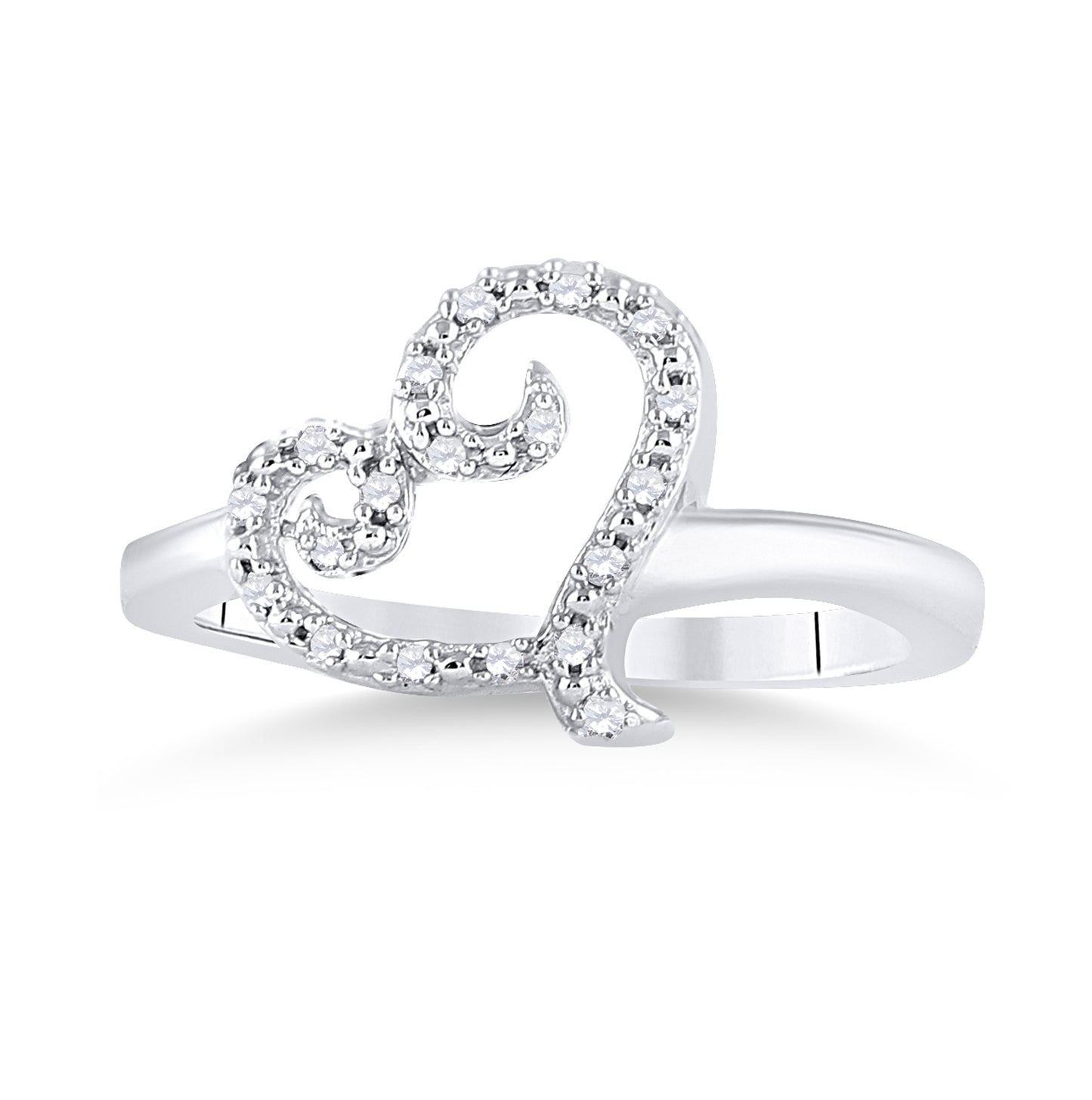 Sterling Silver Womens Round Diamond Heart Ring 1/12 Cttw, Womens Size: 5-10