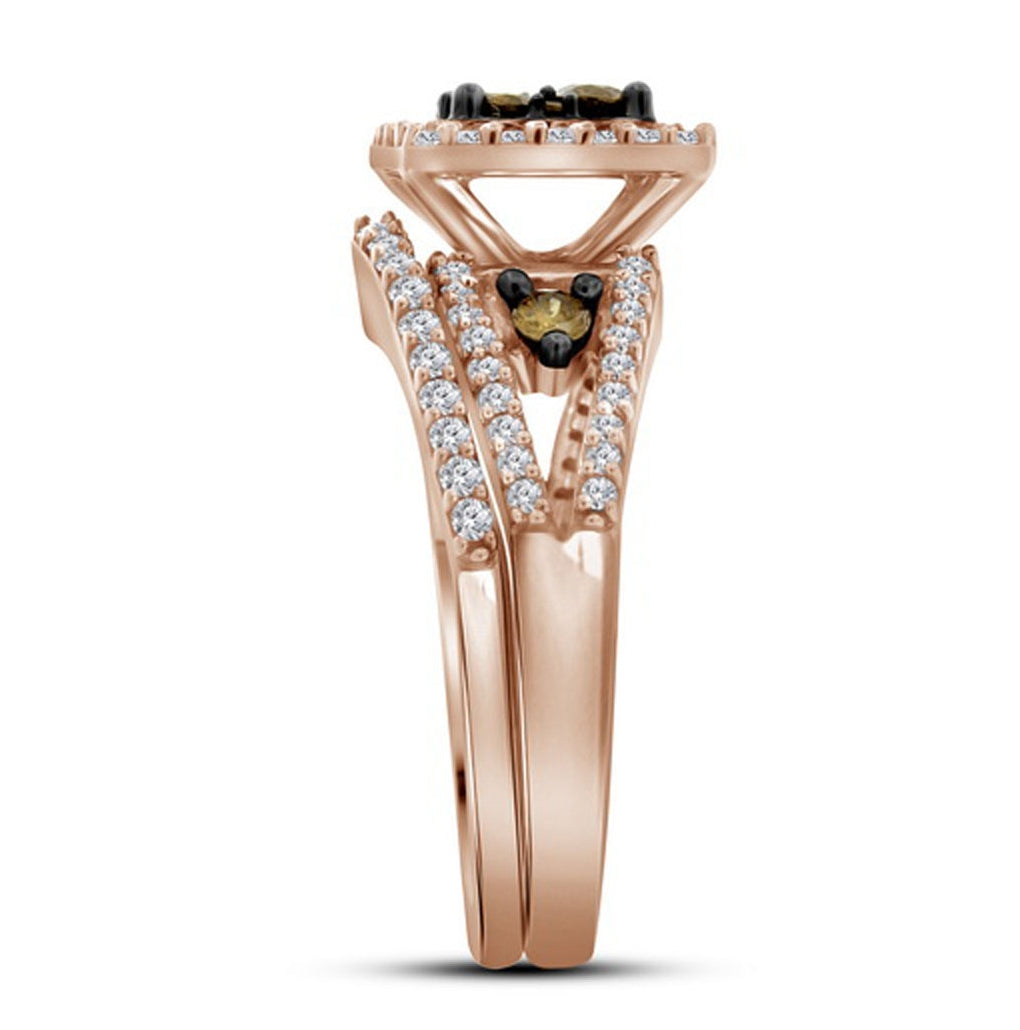10kt Rose Gold Womens Round Brown Diamond Bridal Wedding Engagement Ring Band Set 1.00ctw