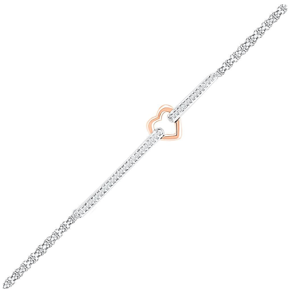 14K Two-tone Gold Womens Round Diamond Heart Fashion Bracelet 1/8 Cttw