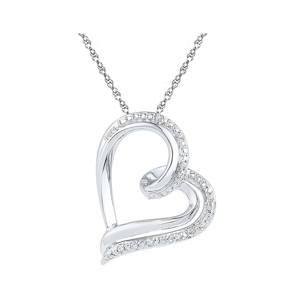 Sterling Silver Womens Round Diamond Heart Pendant .03ctw, Width: 0.61 In