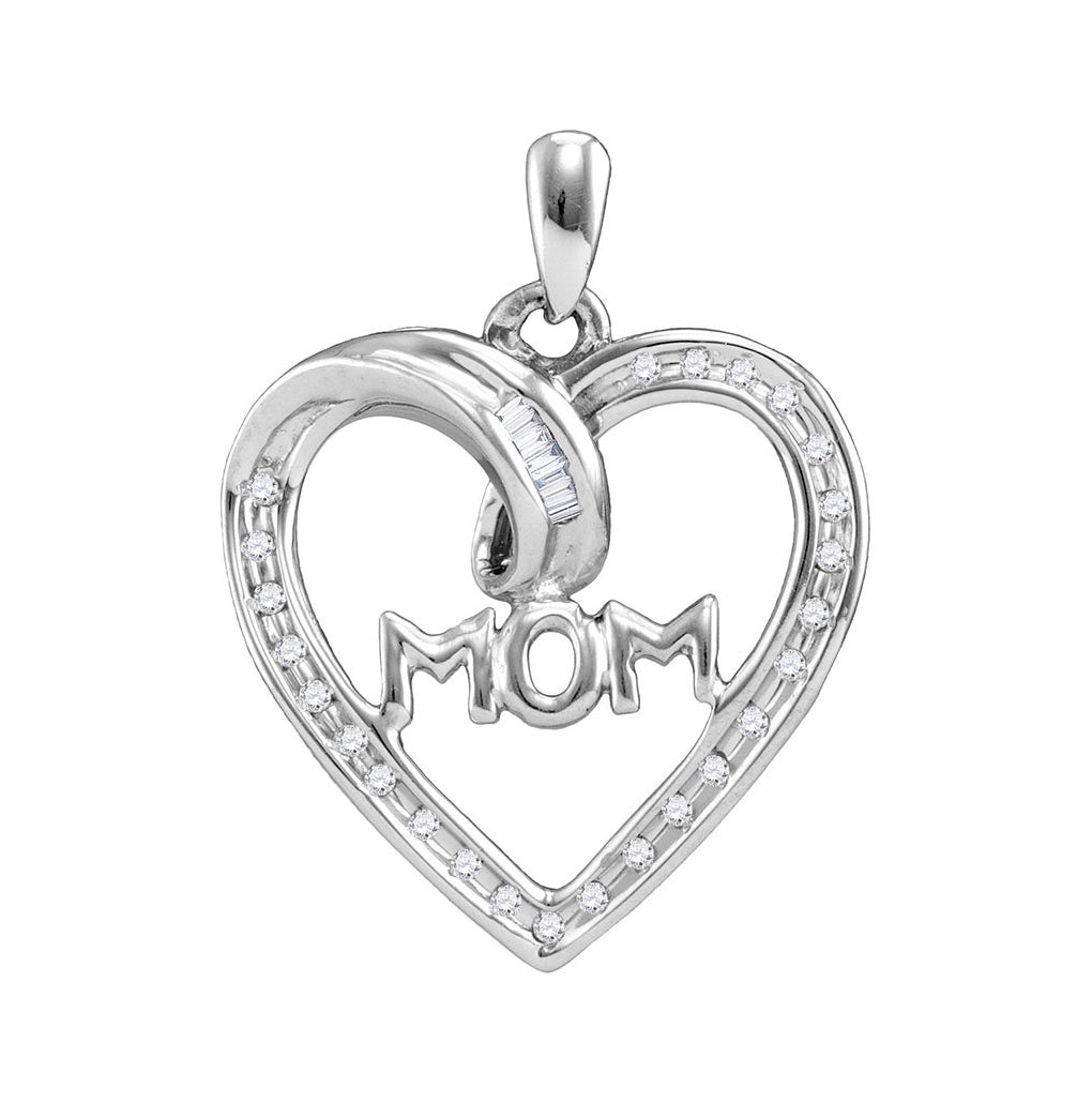 Sterling Silver Womens Round Diamond Mom Heart Pendant 1/10ctw, Width: 0.67 In