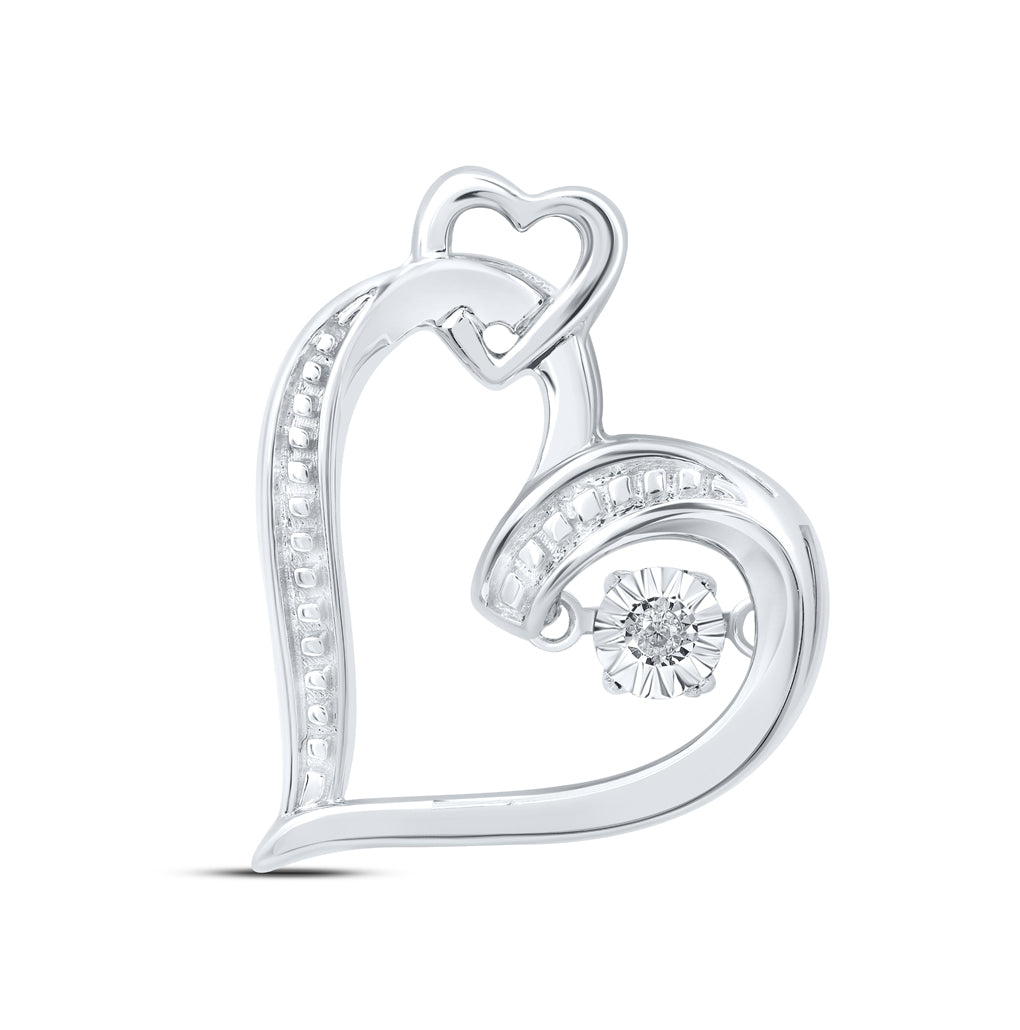 Sterling Silver Womens Round Diamond Moving Twinkle Heart Pendant .01ctw, Width: 0.57 In