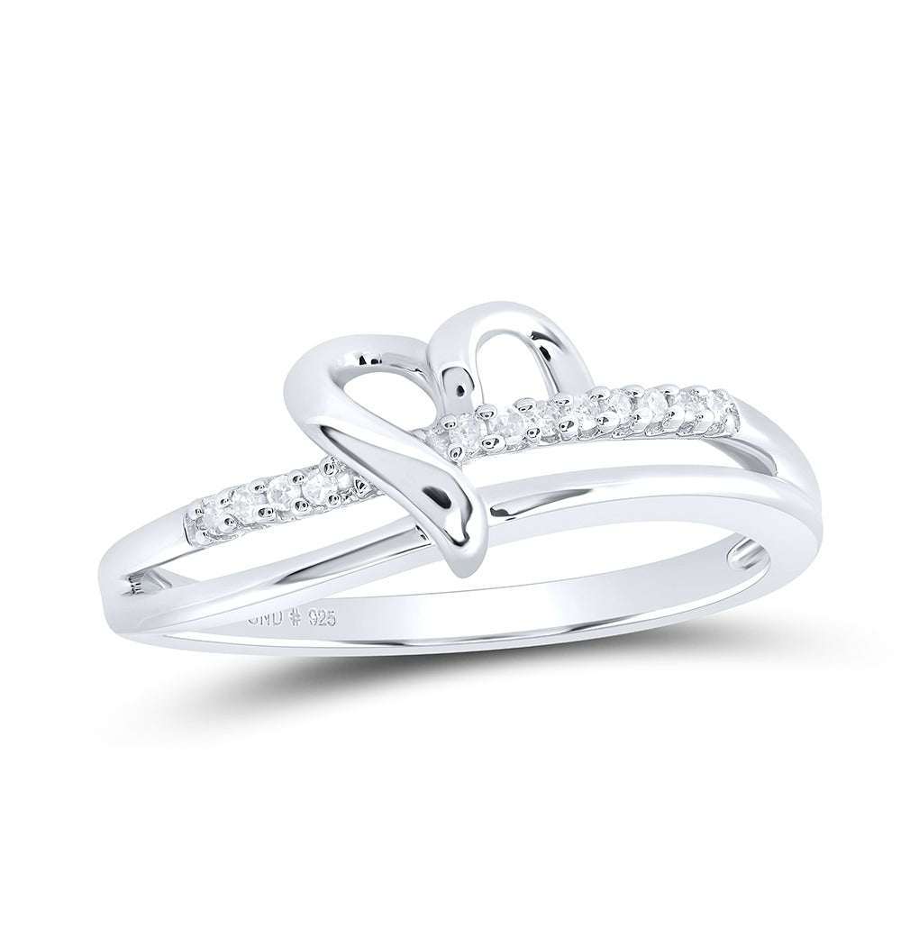 Sterling Silver Womens Round Diamond Heart Ring 1/20 Cttw, Womens Size: 5-10