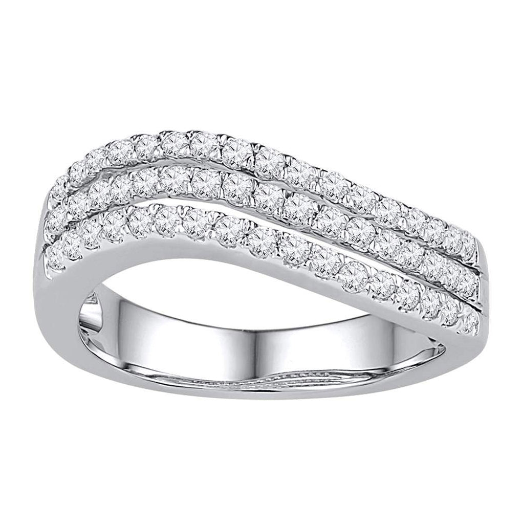 10kt White Gold Womens Round Diamond Triple Row Contoured Band Ring 1/2 Cttw