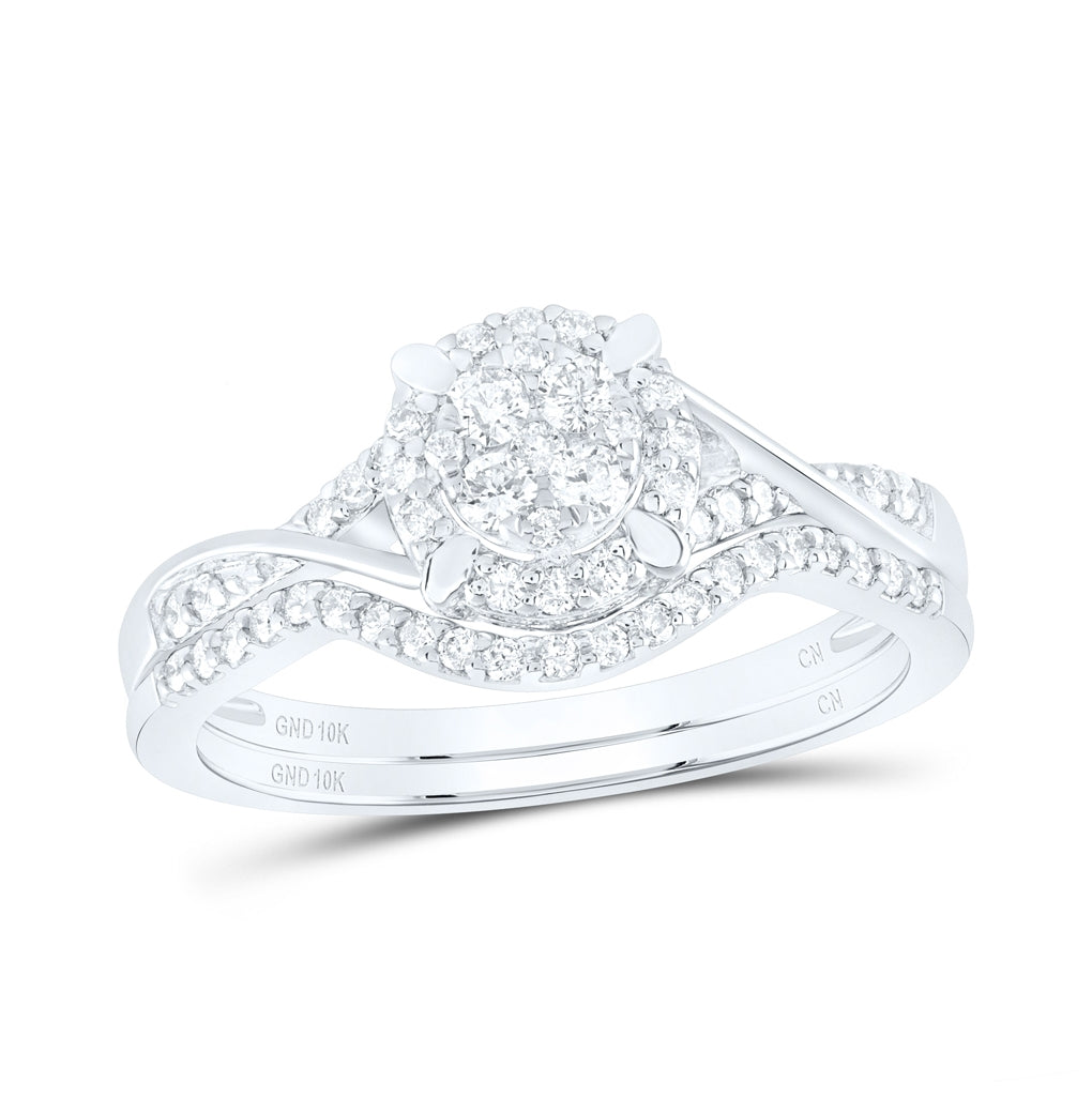 10K White Gold Round Diamond Bridal Wedding Ring Band Set 3/8 Cttw, Womens Size: 5-10