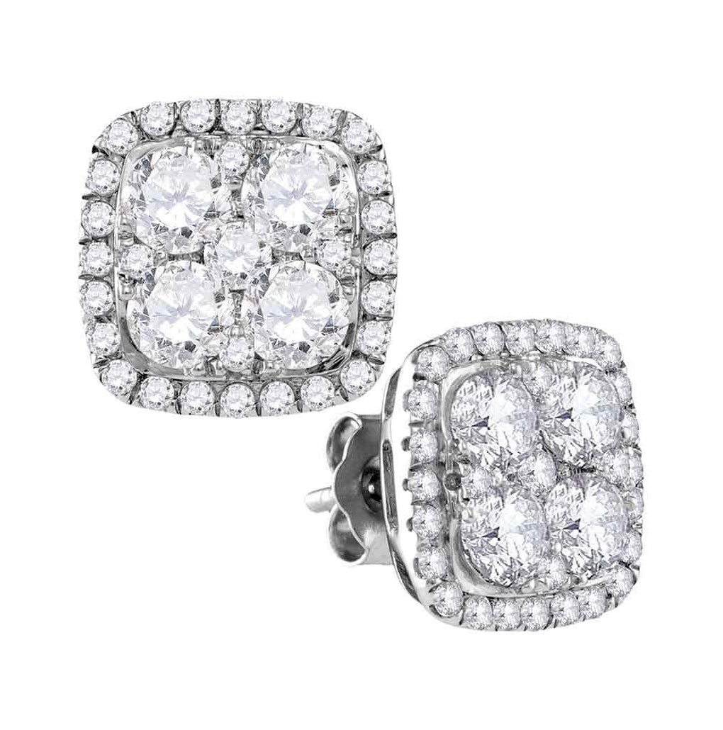 10kt White Gold Womens Round Diamond Square Frame Cluster Earrings 2-5/8 Cttw