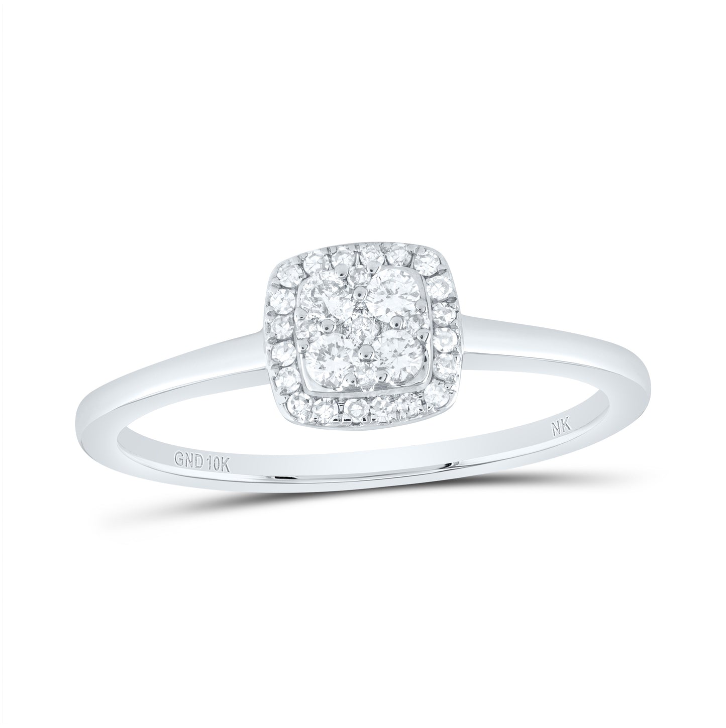 10K White Gold Womens Round Diamond Square Cluster Ring 1/5 Cttw, Womens Size: 5-10
