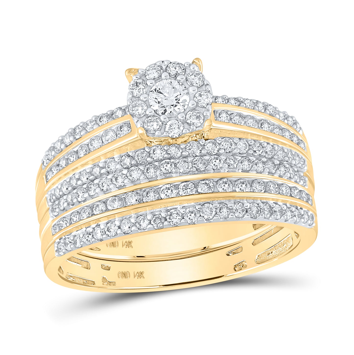 14K Yellow Gold His Hers Round Diamond Solitaire Matching Wedding Set 1-1/4 Cttw, Womens Size: 5-10, Mens Size: 7-13