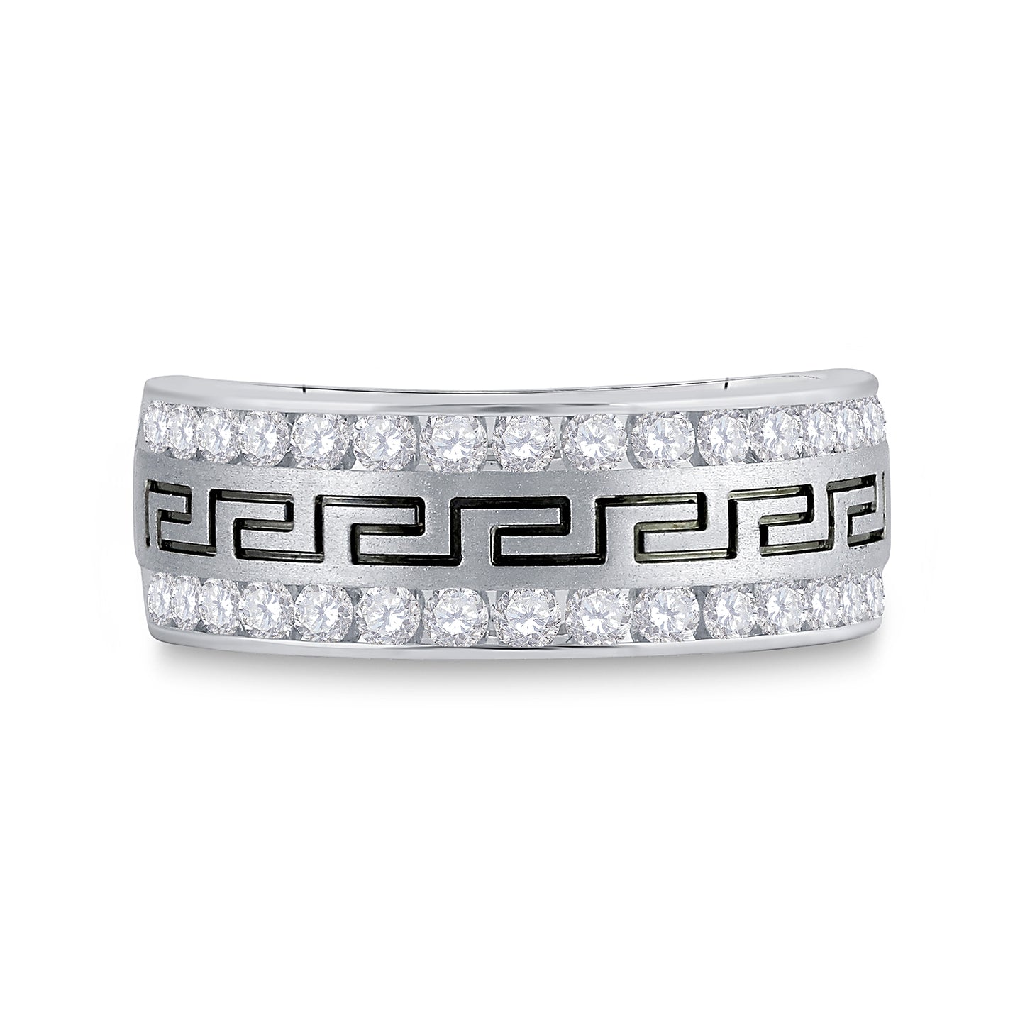 14K White Or Yellow Gold Mens Round Diamond Double Row Grecco Greek Key Wedding Band , Mens Size: 7-13