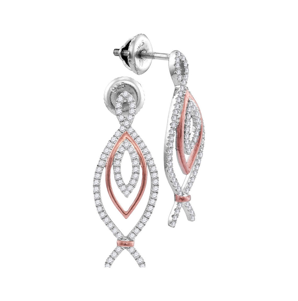 10kt White & Rose Gold Womens Round Diamond Oval Screwback Earrings 1/2 Cttw