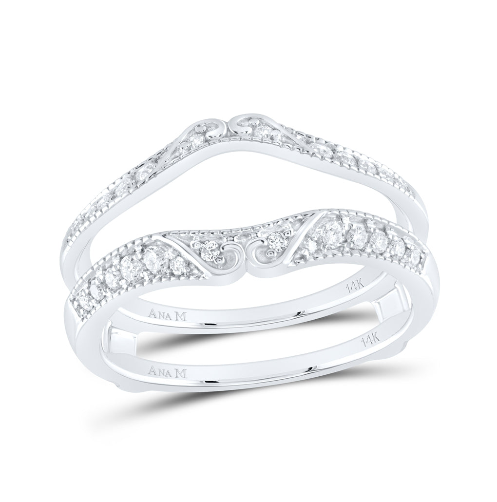 14K White Gold Womens Round Diamond Ring Guard Wrap Solitaire Enhancer 1/4 Cttw, Womens Size: 5-10