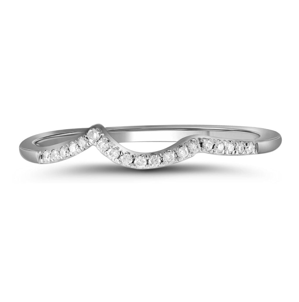 14K White Gold Womens Round Diamond Wedding Contoured Band 1/20 Cttw, Womens Size: 5-10