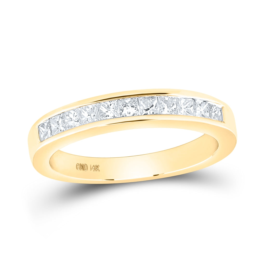 14K Yellow Or White Gold Womens Princess Diamond Wedding Single Row Band 1/2 Cttw, Womens Size: 5-10