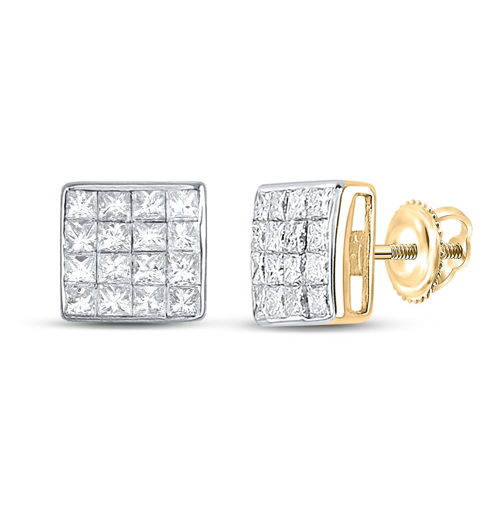 14K Yellow Gold Womens Princess Diamond Square Cluster Stud Earrings 3/8 Cttw, Length: 0.22 In, Width: 0.22 In