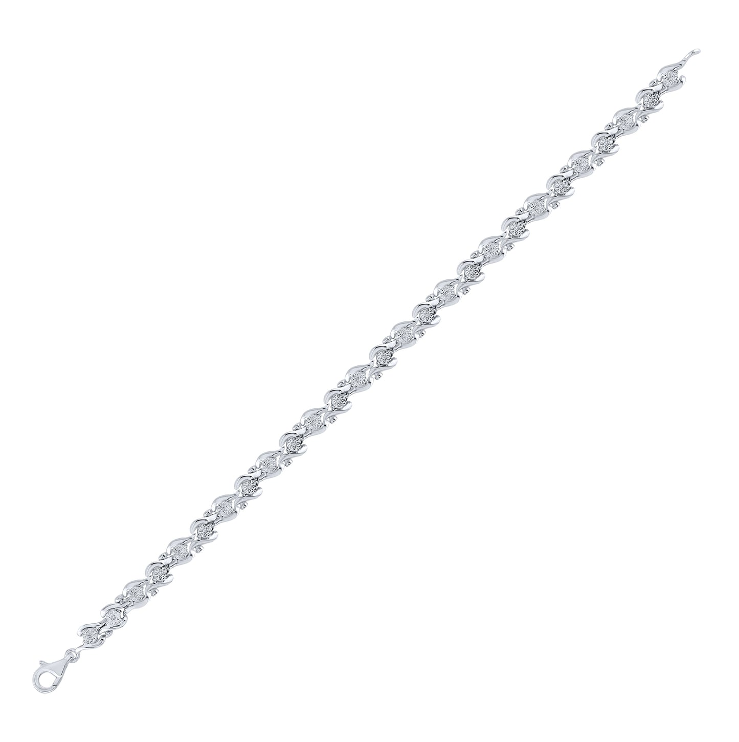 Sterling Silver Womens Round Diamond Fashion Bracelet 1/10ctw