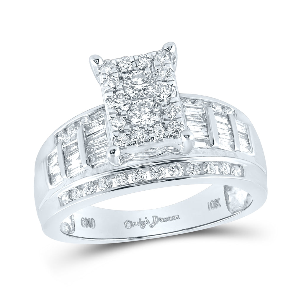 10kt White Gold Womens Round Diamond Rectangle Cluster Bridal Wedding Engagement Ring 7/8 Cttw - Size 6
