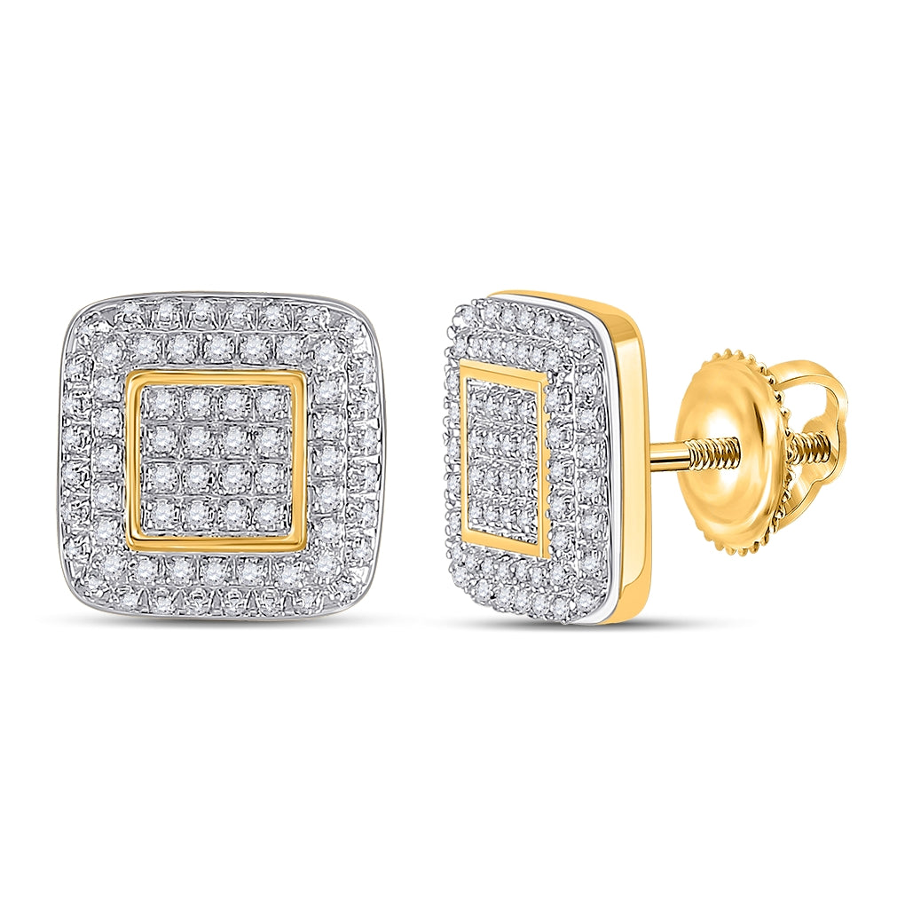 10K Yellow Gold Round Diamond Square Earrings 1/3 Cttw