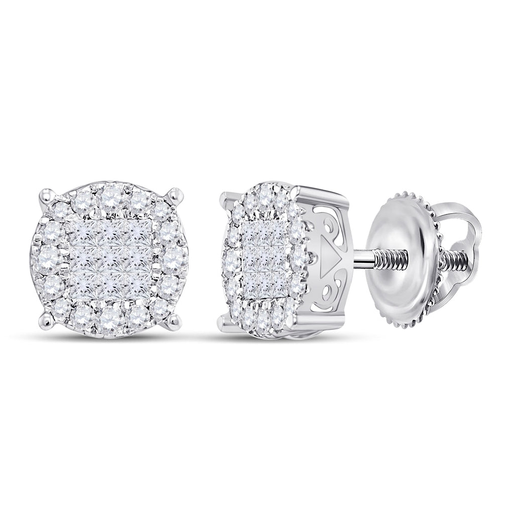 14K White Gold Womens Princess Diamond Fashion Cluster Earrings 1/4 Cttw