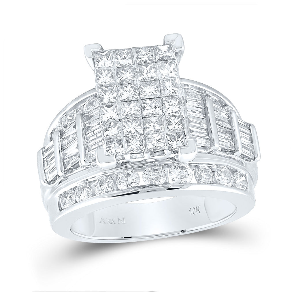 10K White Gold Princess Diamond Cluster Bridal Wedding Engagement Ring 3 Cttw, Womens Size: 5-10